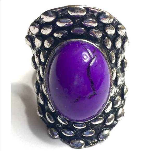 Purple Marble Statement Ring Adjustable Band - Picture 1 of 1